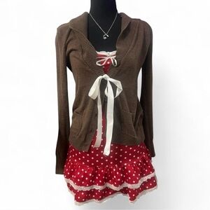⋆｡°✩ || vintage xs red and white polka dot tight mini ruffle lacy dress